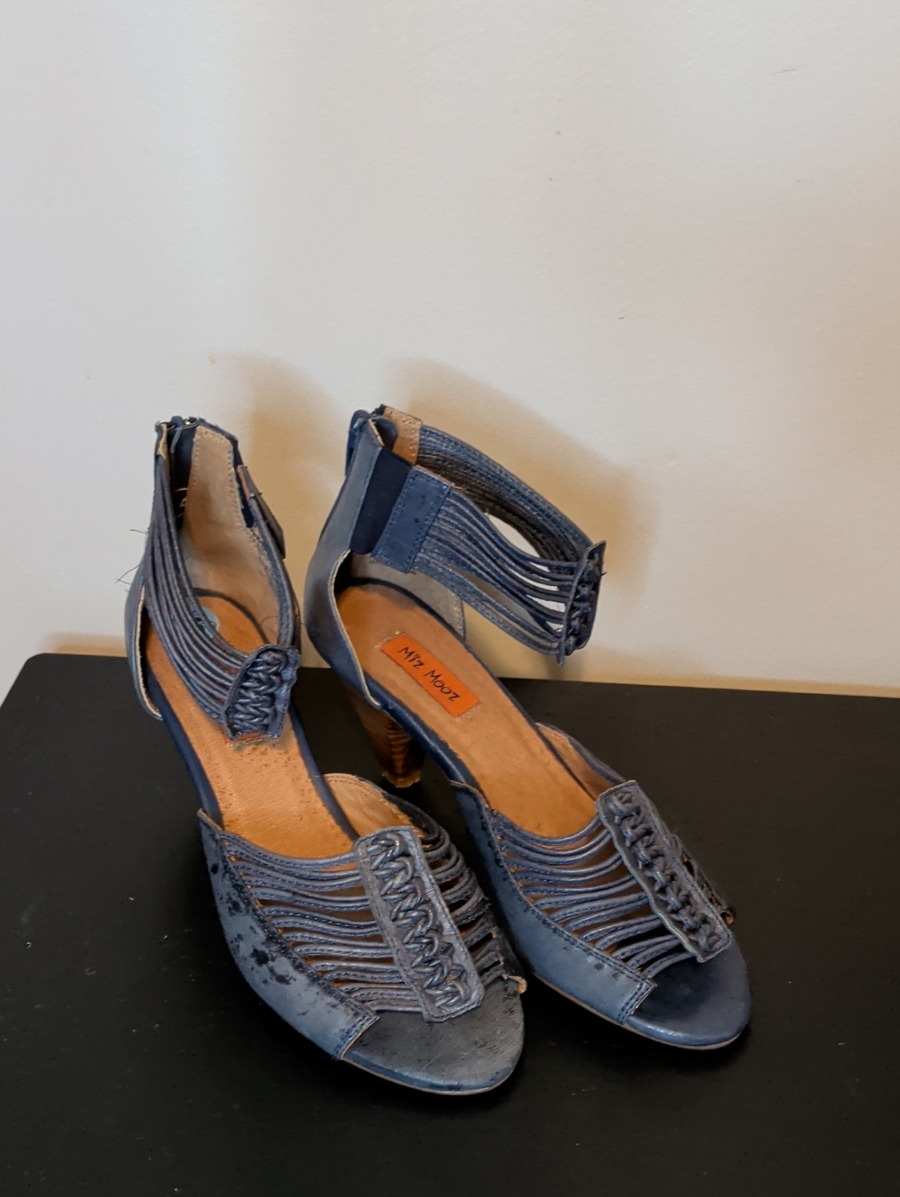 Miz Mooz Blue Strappy Braided Heeled Sandals